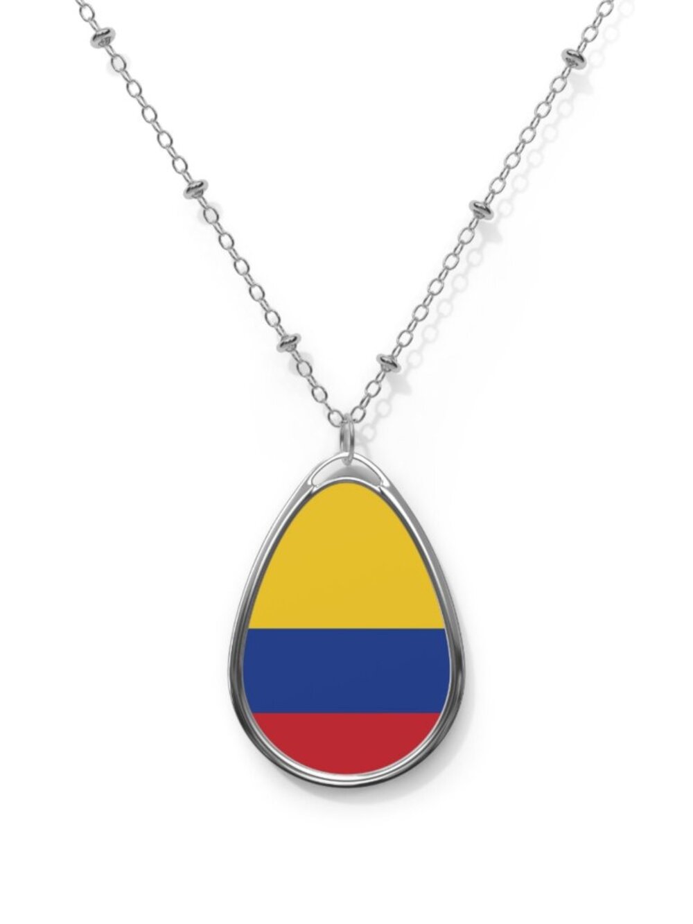 Colombia Flag Oval Necklace – Colombian Pendant - One Size / Silver